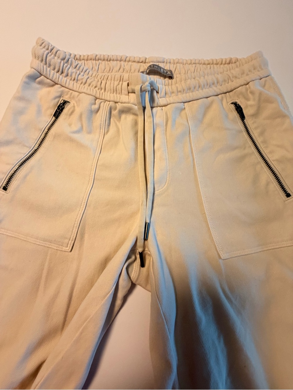 Athleta Joggers Lounge, Ivory Color, Elastic and Zip Waist and Cuffs, Sz 0 - Picture 4 of 8
